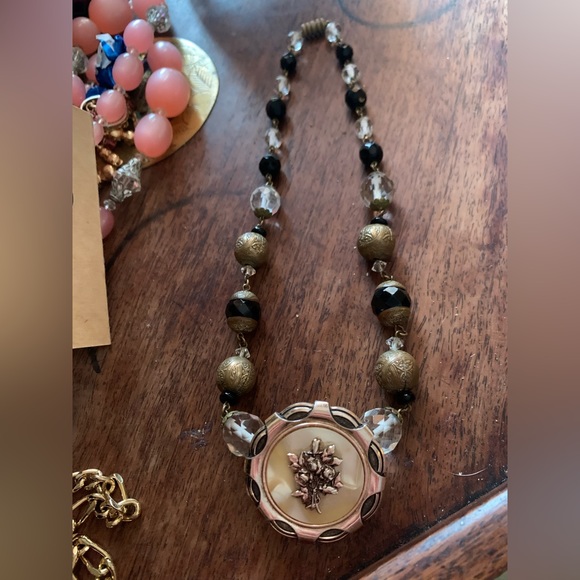 Absolutely unique beaded necklace with scarf clip pendant - Picture 2 of 4